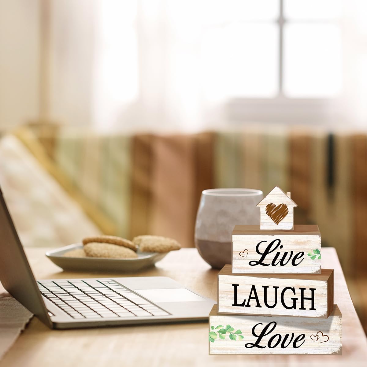 4 Pcs Sweet Home Table Decoration,Live Laugh Love Wooden Block Signs,Farmhouse Table Centerpiece for Living Room Entryway Table Mantel Kitchen Counter Decor