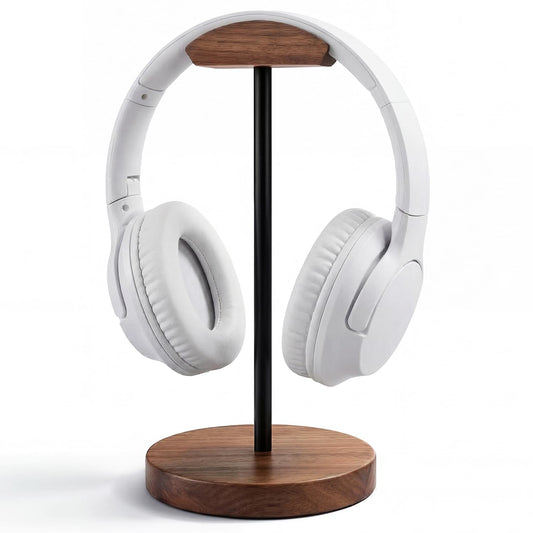 MTKITDER Wood & Metal Headphone Stand, Headset Holder for Desk, Desktop Gaming Headphone Hanger with Stable Non-Slip Bamboo Base, Universal Earphone Stand for Gaming, Office, Home, Gift