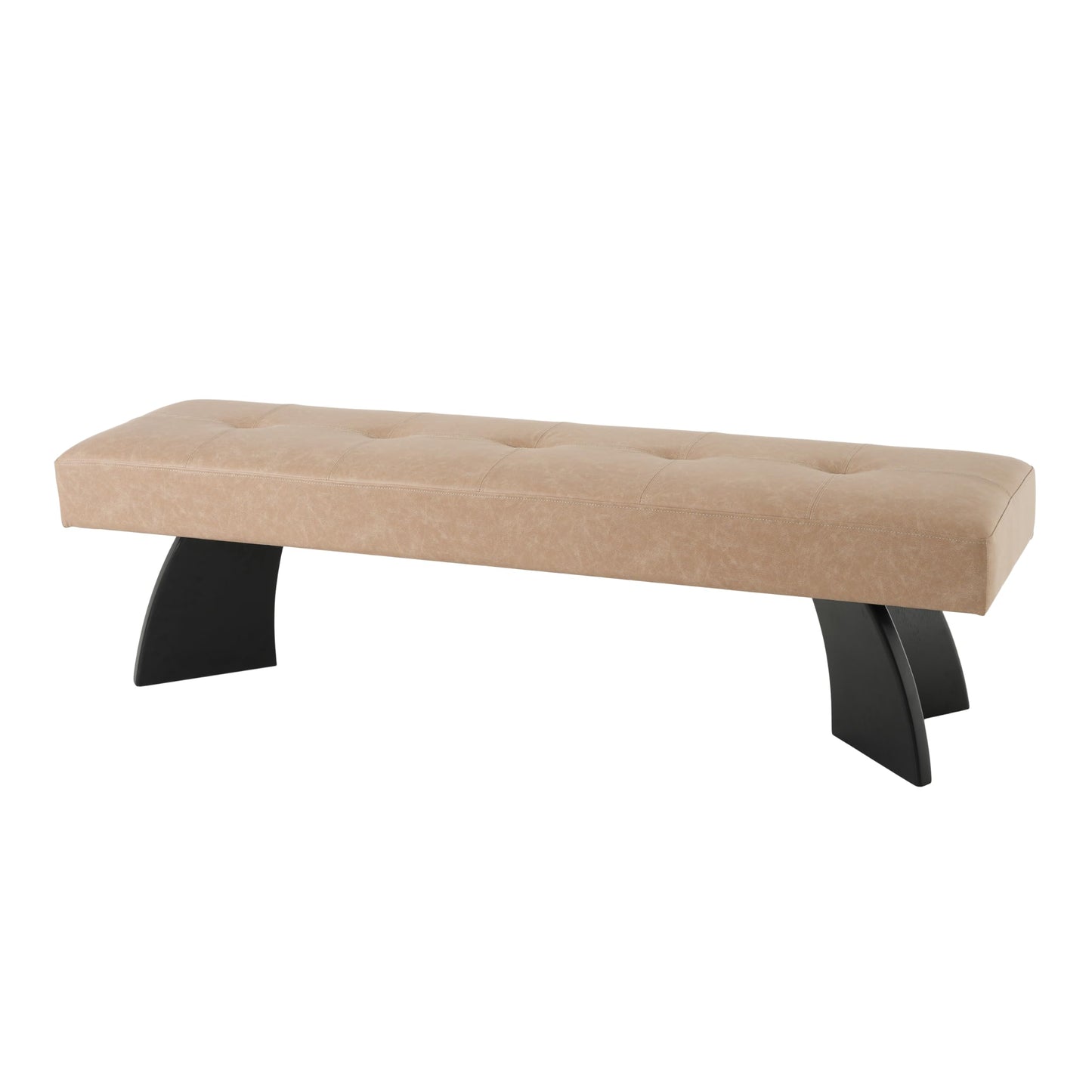 Christopher Knight Home Adele 63.19''L Faux Leather Upholstered Dining Bench, Wooden Entryway Bench With Stylish Curved Legs, Long Sofa Footstool for Living Room, Bedroom End of Bed Bench, Khaki+Black