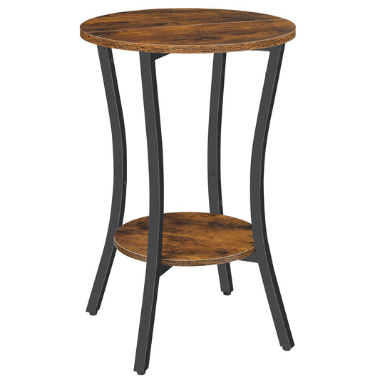 HOOBRO Round Side Table 15.7", 2-Tier Sofa End Table, Small Storage Nightstand, for Small Spaces, Living Room Bedroom Accent Table, Rustic Brown and Black BF180BZ01