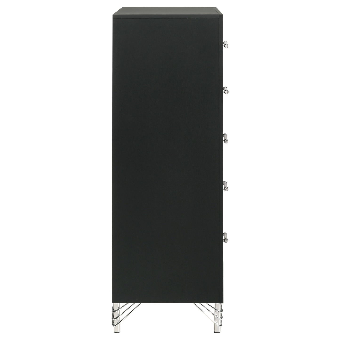 Coaster Home Furnishings - Lucia - Wood & Metal - 5-Drawer Chest with Chrome Trim, Hairpin Legs and Bar Pulls - Modern Classic - Bedroom - Black - 224995