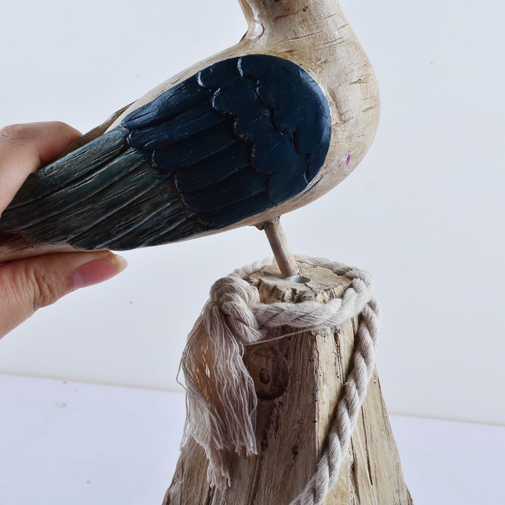 YOUUGIOR Seagull Statue Figurine Nautical Decoration Coastal Ocean Wooden Standing Bird Statue(Red/2PCS)