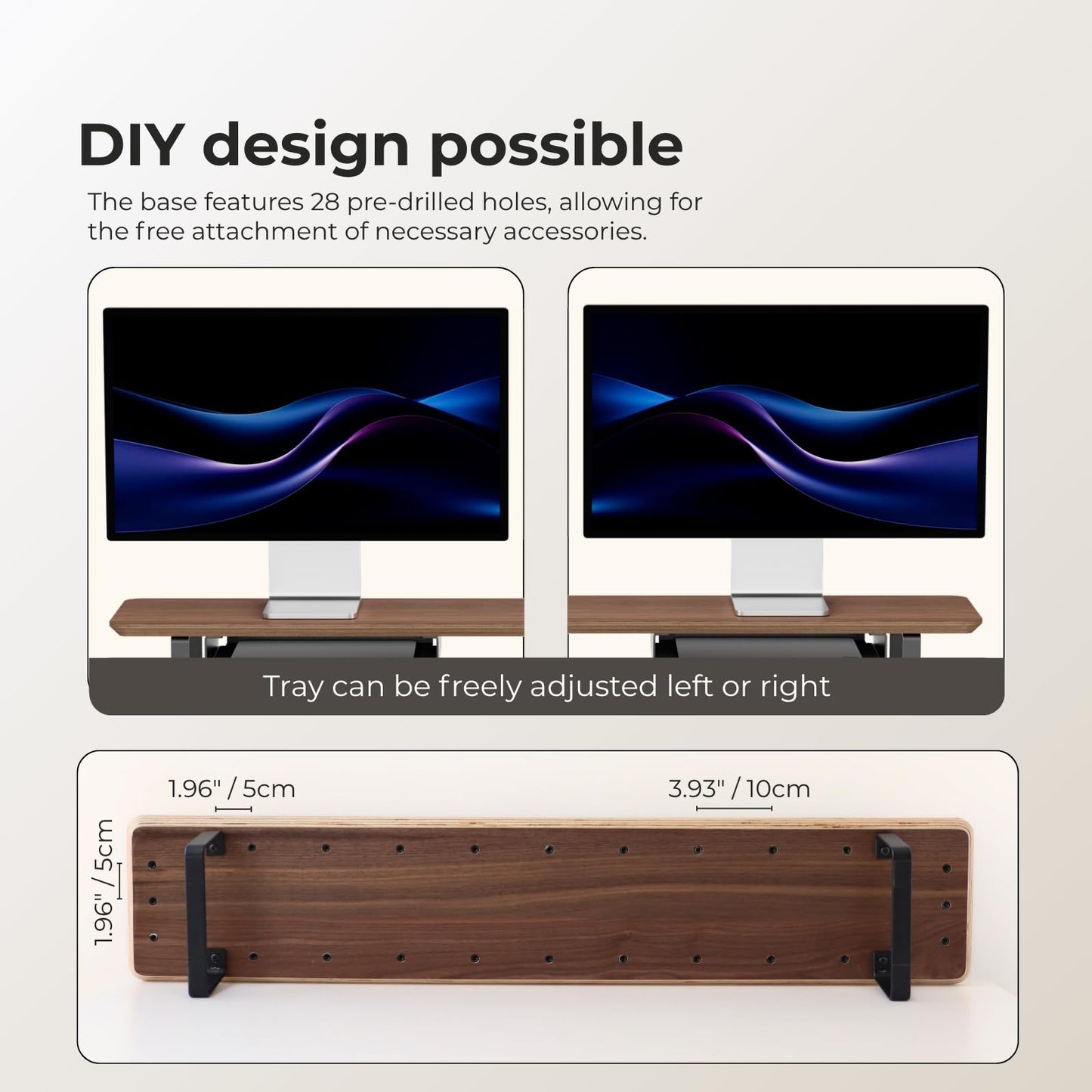 muso wood Dual Monitor Stand with Storage Shelf, 45 Inch Wooden Monitor Riser for 2 Monitors, Walnut Desk Shelf for Computer, Laptop, Screen, TV, Printer