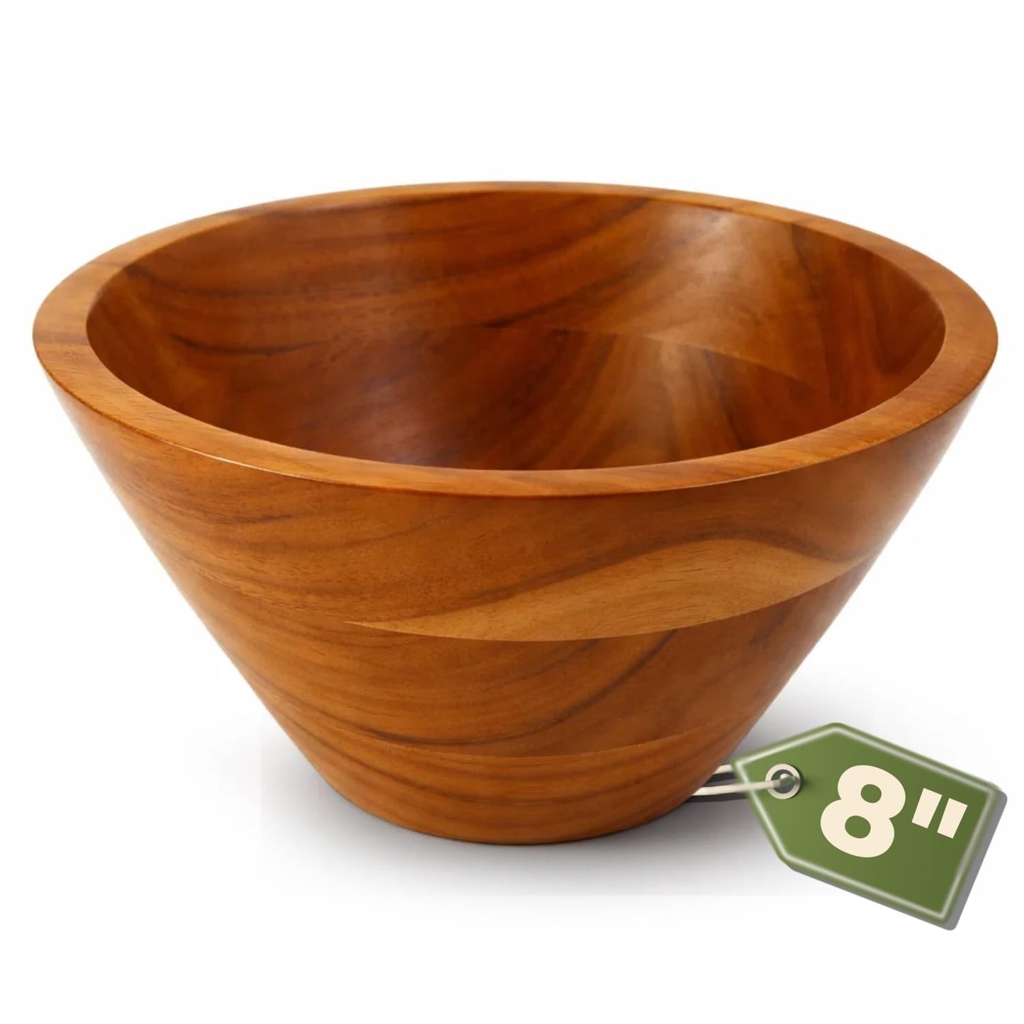 Aurah Acacia Wood Salad Bowl, 8" Diameter x 4.2" Height – Small Wooden Mixing & Serving Bowls for Salad, Pasta and Fruits – Kitchen & Outdoor Dining - Capacity 2.3 Quarts