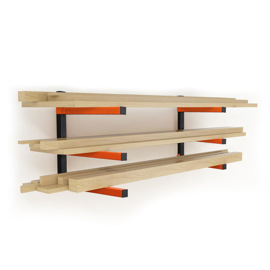 HOME RIGHT 2 Pack Lumber Rack,Wood Organizer and Lumber Storage Rack Wall Mount with 3-Level,Orange Heavy Duty Metal Wood Storage Racks for Indoor and Outdoor