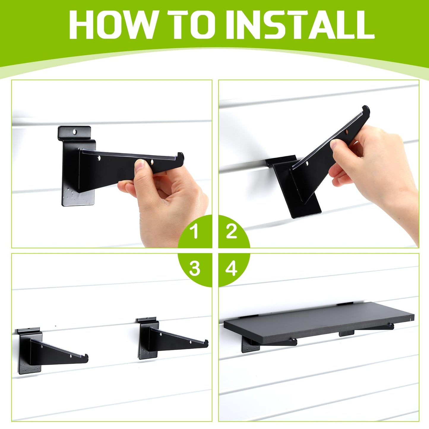 Beeveer 4 Pack Wooden Slatwall Shelf Set 15.7 × 5.9 Inch Black Slatwall Shelves with Metal Brackets Wall Mount Slatwall Shelf Bracket Wall Organizer Slatwall Accessories for Garage Home Retail