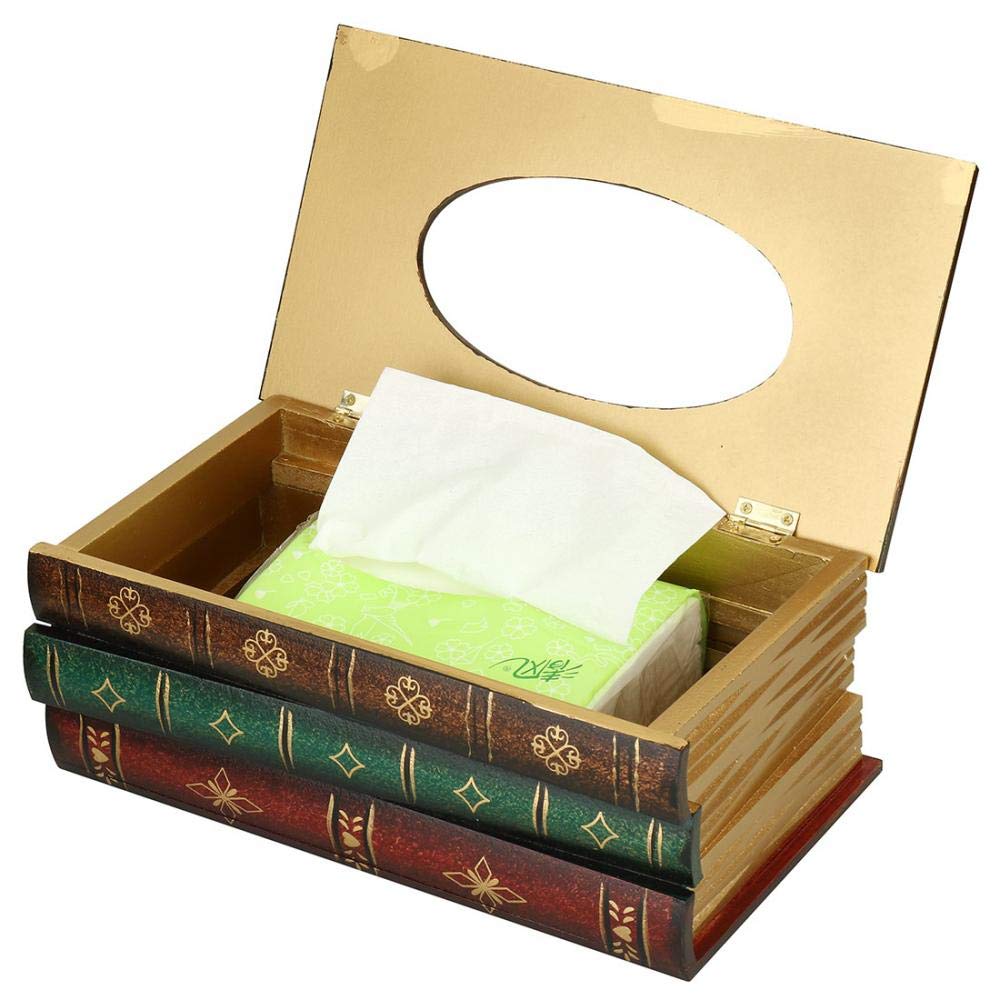 Elegant Wooden Antique Book Tissue Holder Dispenser/Novelty Napkin Holder,Modern Square Paper Facial Tissue Box Cover Holder for Home Office Car Decoration (Sienna)