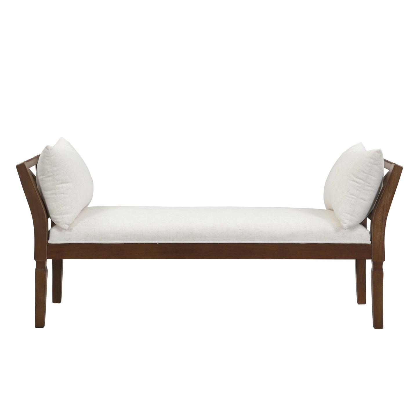 Christopher Knight Home Viko Farmhouse Wooden Living Room Ottoman Bench with Cross-back Detail, Upholstered End of Bed Ottoman with Armrest, Long Entryway Bench, Long Seating for Bedroom, Beige+Walnut