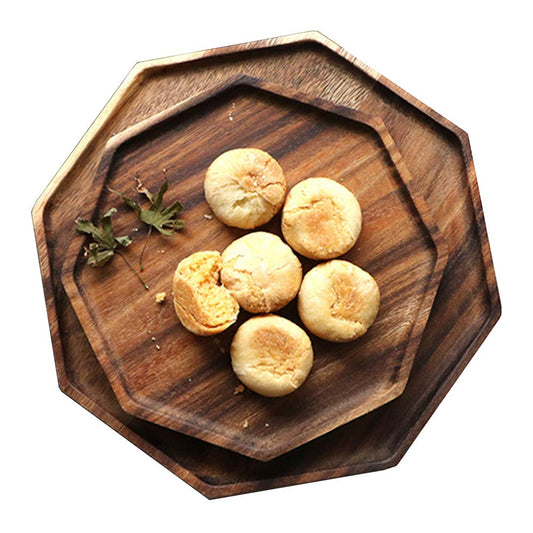 Set of 2 Acacia Wood Charcuterie Boards Round Wooden Serving Tray Fruit Platter Decor Trays Serving Ware Food Dish Serving Platters Christmas Cheese Board Square Party Trays Plate Hosting Essentials