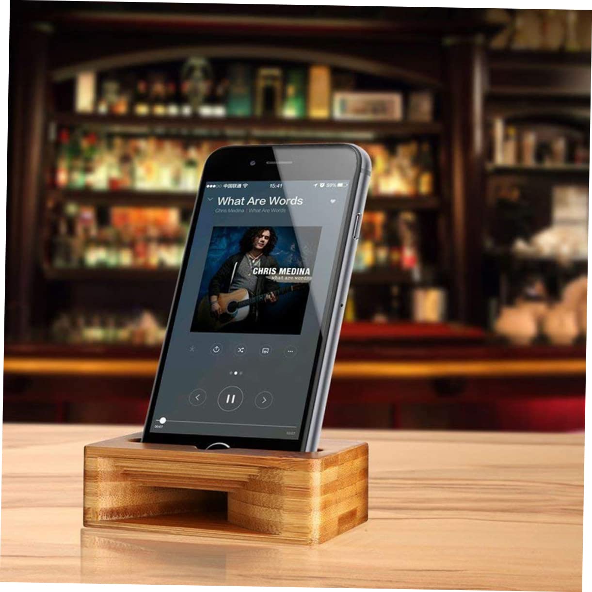 HOMSFOU Phone Sound Amplifier & Universal Wooden Phone Holder Stand, 3.93x2.36x4.72In Desktop Loudspeaker Dock for Nightstand, Mobile Viewing & Clearer Sound