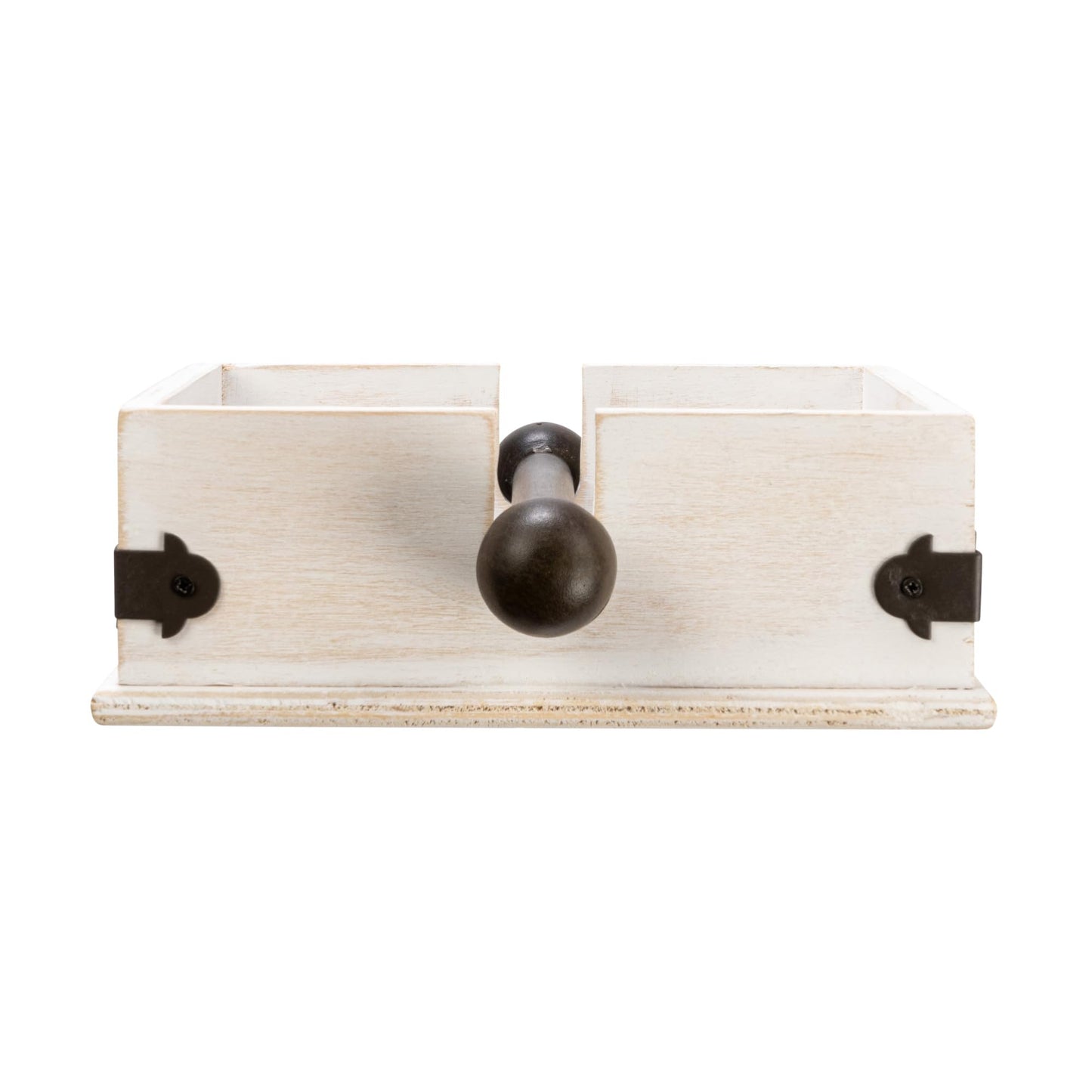 Farmhouse Square Wood and Metal Napkin Holder, Whitewashed Finish