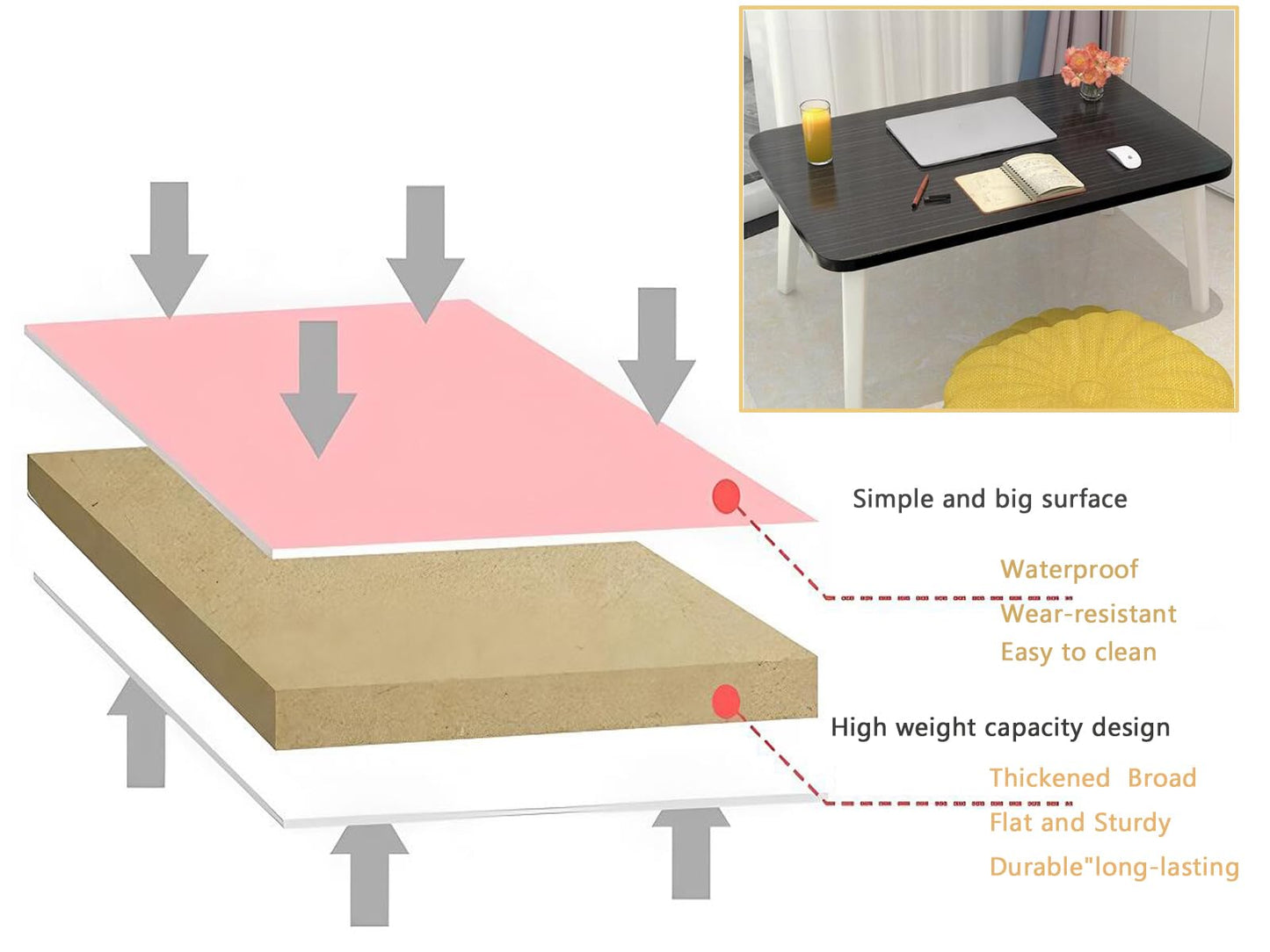 LKBBC Foldable Laptop Desk for Bed, Bed Laptop Table, Foldable Portable Lap Bed Tray, 23.6 Inch Floor Table for Drawing, Reading and Writing, Bamboo