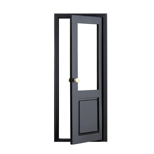 1/6 Scale Wooden Dollhouse 2 Panel Door with Glass – 2-Panel Design with Handles – Classic Design with Glass – Easy Installation– Multiple Colors Available (Black Painted)