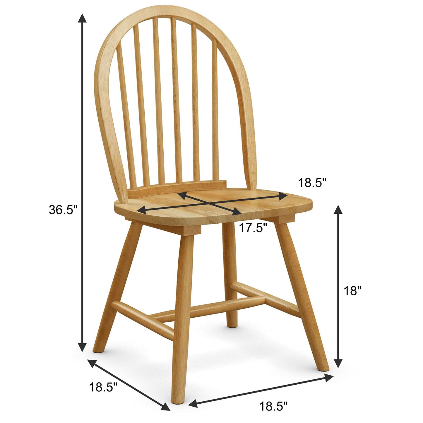 Giantex Wood Dining Chairs Set of 2, Windsor Chairs with Solid Wood Legs, High Spindle Back, H-Shaped Crossbars, Vintage Country Farmhouse Style Wooden Side Chairs