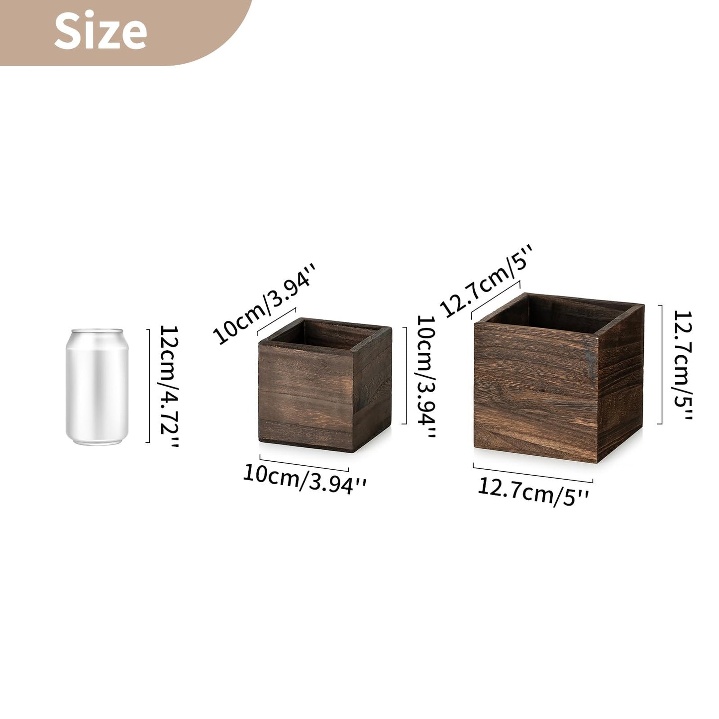 NUPTIO Wooden Box for Centerpiece Wedding: 6 Pcs Rustic Square Planter Box for Christmas Table Fall Decorations - 4×4" & 5×5" Small Wood Vases Flower Pots for Windowsill Home Garden Decor