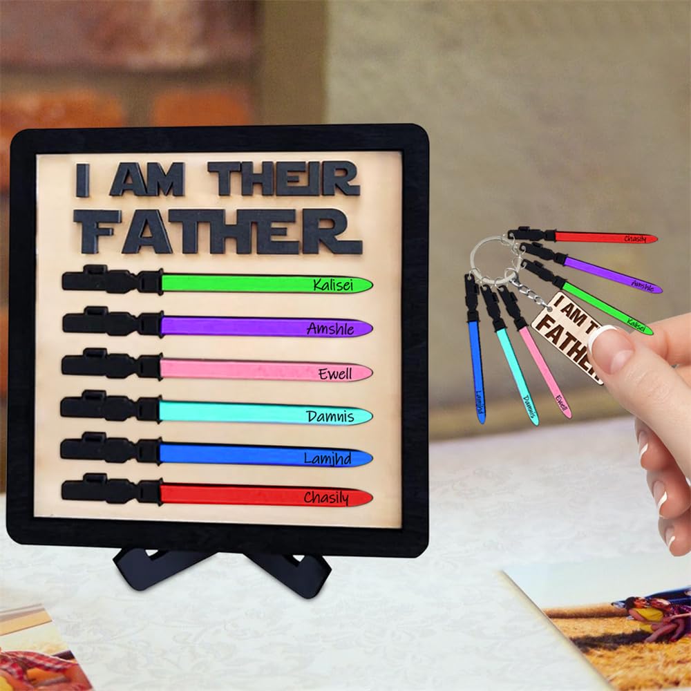 Personalized 3D I Am Their Father Sign, Custom Name I Am Father Wood Sign Plaques, Father's day Wood Sign Home Decoration, Fathers day Birthday Gifts for Dad Husband from Daughter Wife Son wife