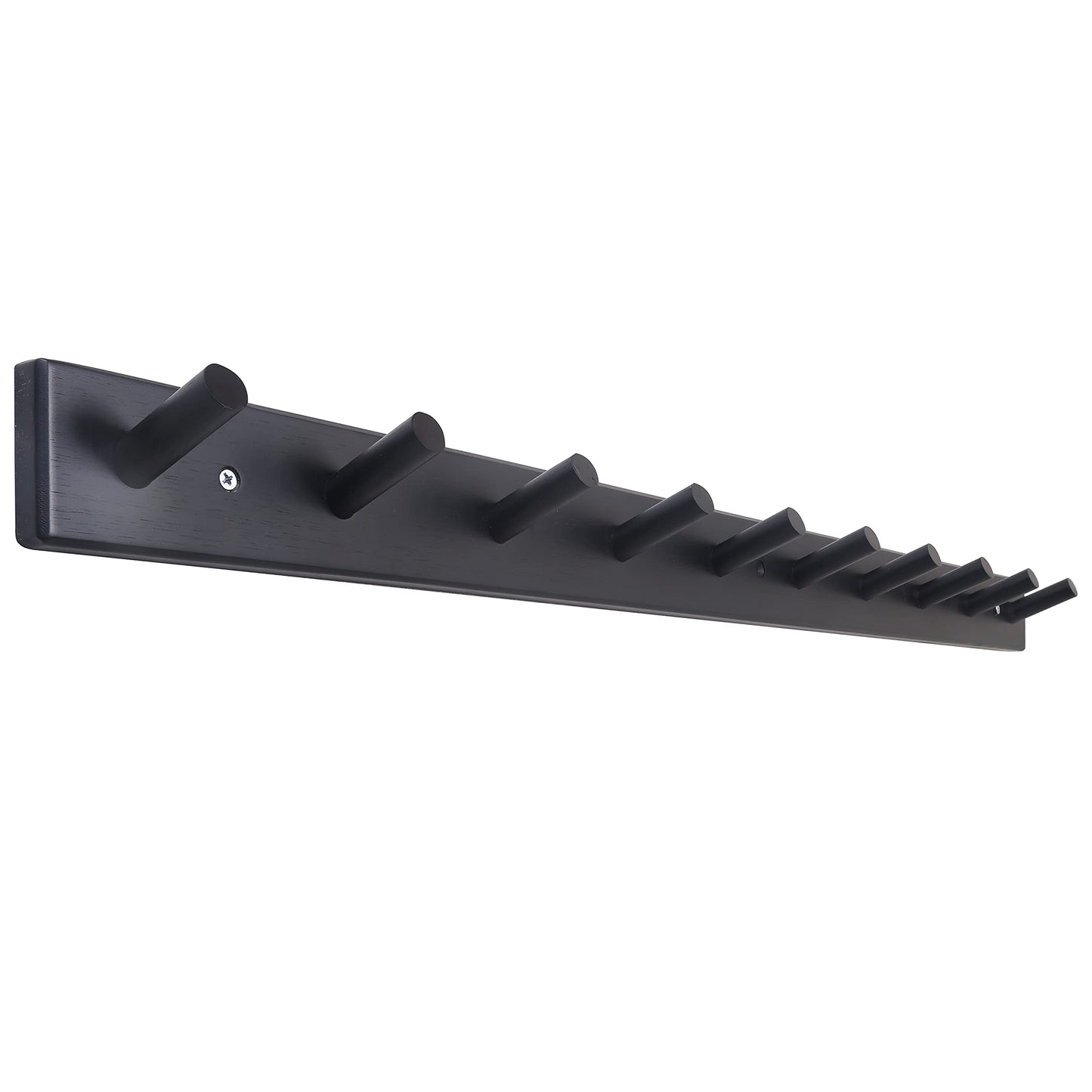 SKOLOO Wood Coat Rack Wall Mounted,10 Peg Long Bamboo Hook for Hanging Backpack Coat Towel Hat,16'' Hole to Hole,Black
