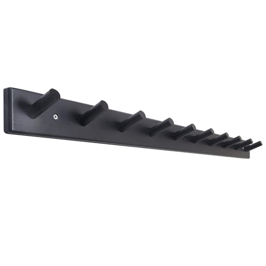 SKOLOO Wood Coat Rack Wall Mounted,10 Peg Long Bamboo Hook for Hanging Backpack Coat Towel Hat,16'' Hole to Hole,Black