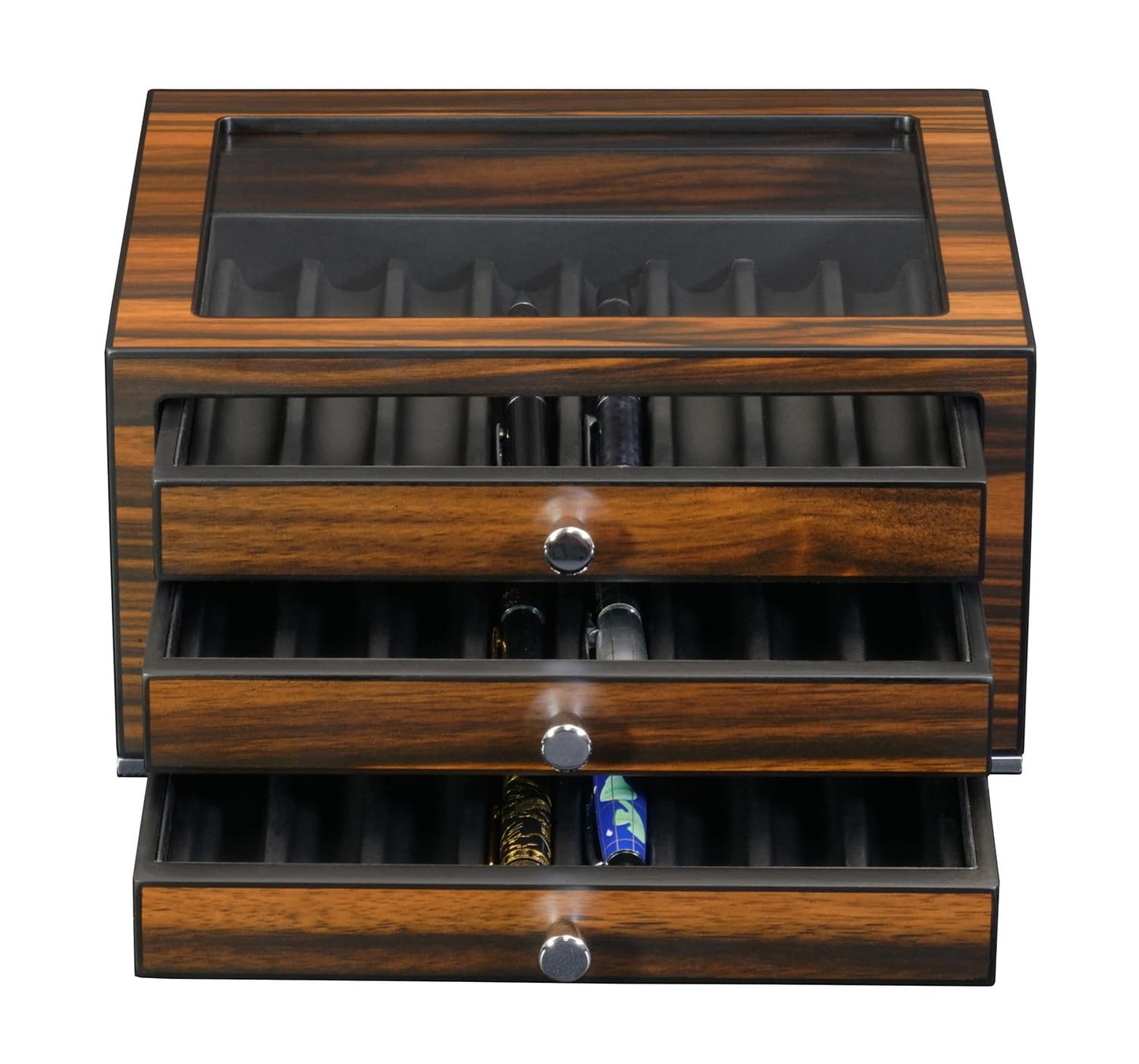 Decorebay Avid Pen Collector Case Wooden Fountain Pen Box and Organizer with Glass Window (Brown - 24 Pen)
