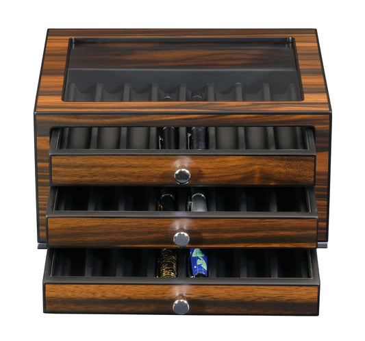 Decorebay Avid Pen Collector Case Wooden Fountain Pen Box and Organizer with Glass Window (Brown - 24 Pen)