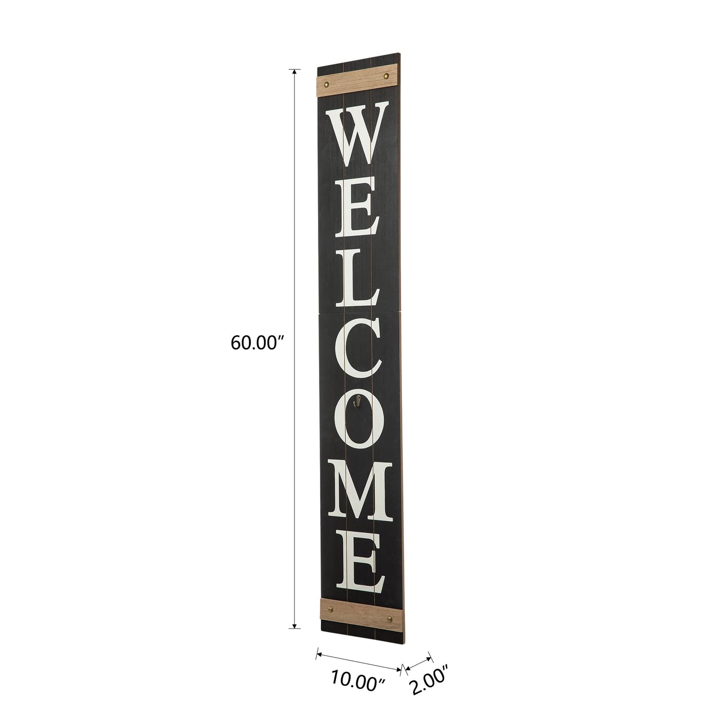 Glitzhome 5ft H Wooden Welcome Sign with 4 Interchangeable Wreaths - Spring/Patriotic/Fall/Christmas Floral Wreaths, Farmhouse Hang/Lean Wall Decor for Front Door, Porch, Yard - Solid Wood, Style3