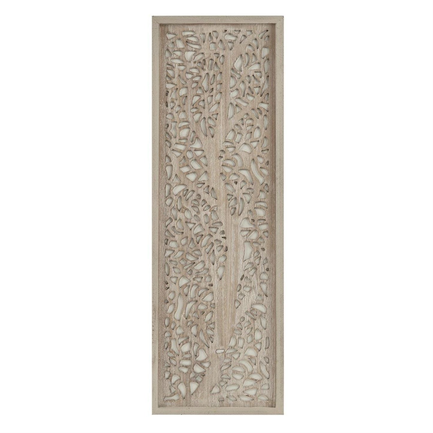 Madison Park Laurel Wall Art - Laser Cut Carved Botanical Tree Branches, Genuine Fir Wooden Framed, Rustic Finish - Modern Farmhouse Décor for Living Room, Ready to Hang Panel, 12 x 36", Grey