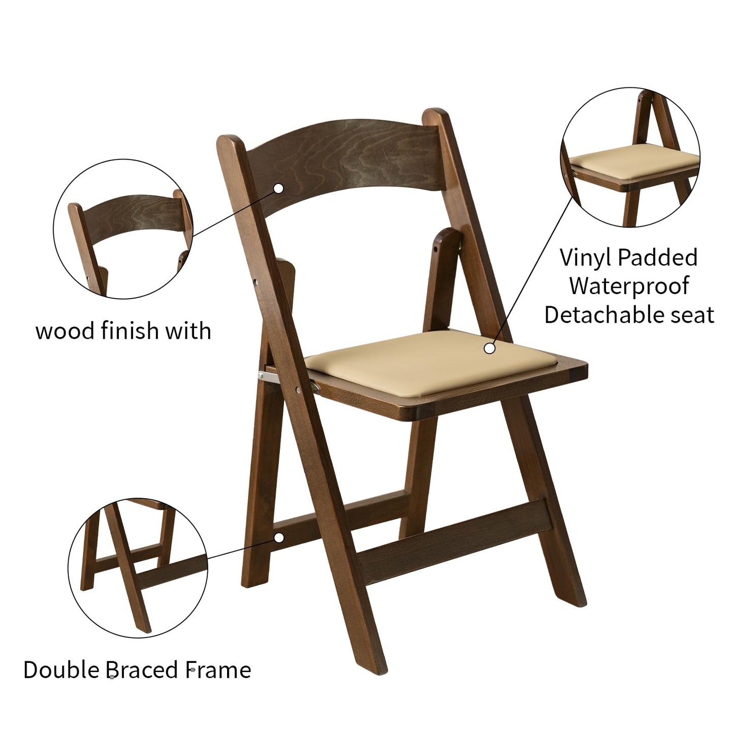 GTNSAFP Wooden Folding Chair with Soft Cushion, Simple and Stylish, Comfortable and Durable, Suitable for Weddings, banquets and Events, no Assembly Required, Classic-Fruitwood, Set of 4