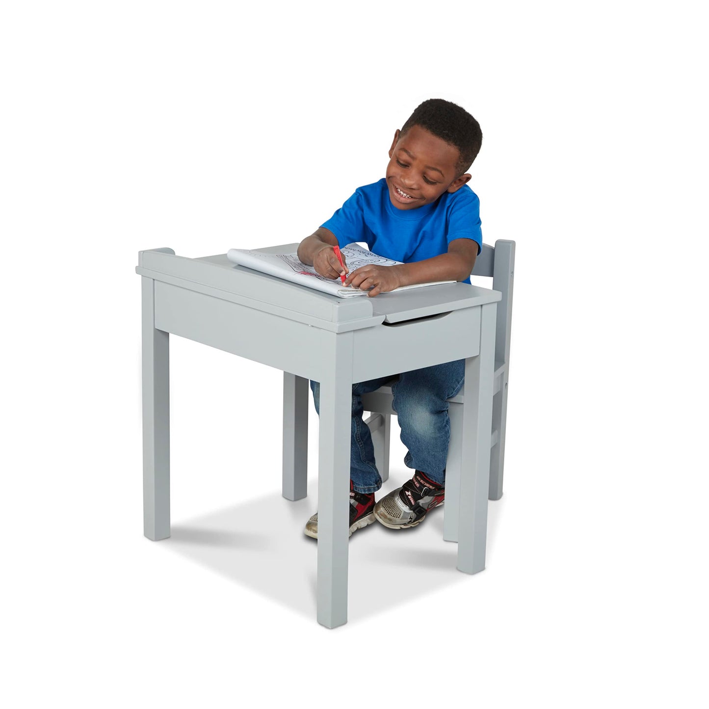 Melissa & Doug Wooden Lift-Top Desk & Chair - Gray , Grey