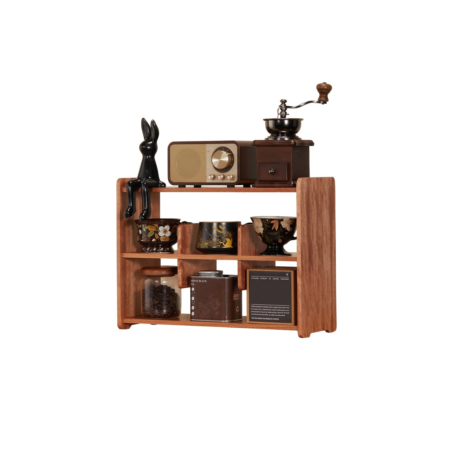 KAOTGOT Coffee Cup Holder for Countertop Walnut Wood Coffee Mugs Holder for Kitchen Mug Display Rack (3-Tier wood B)