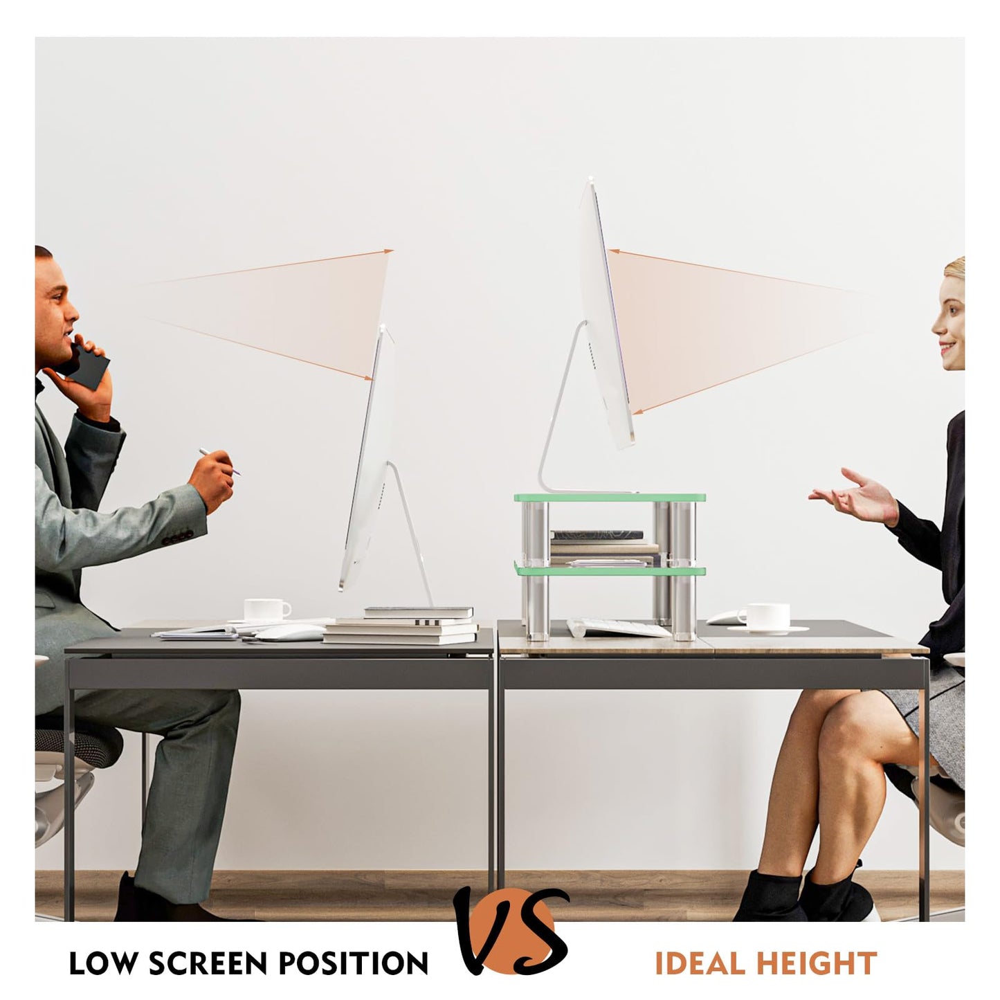 2 Pack Computer Monitor Riser with Height Adjustable Multi Media Desktop Stand for Flat Screen LCD LED TV, Laptop/Notebook/Xbox One,HD01T-201