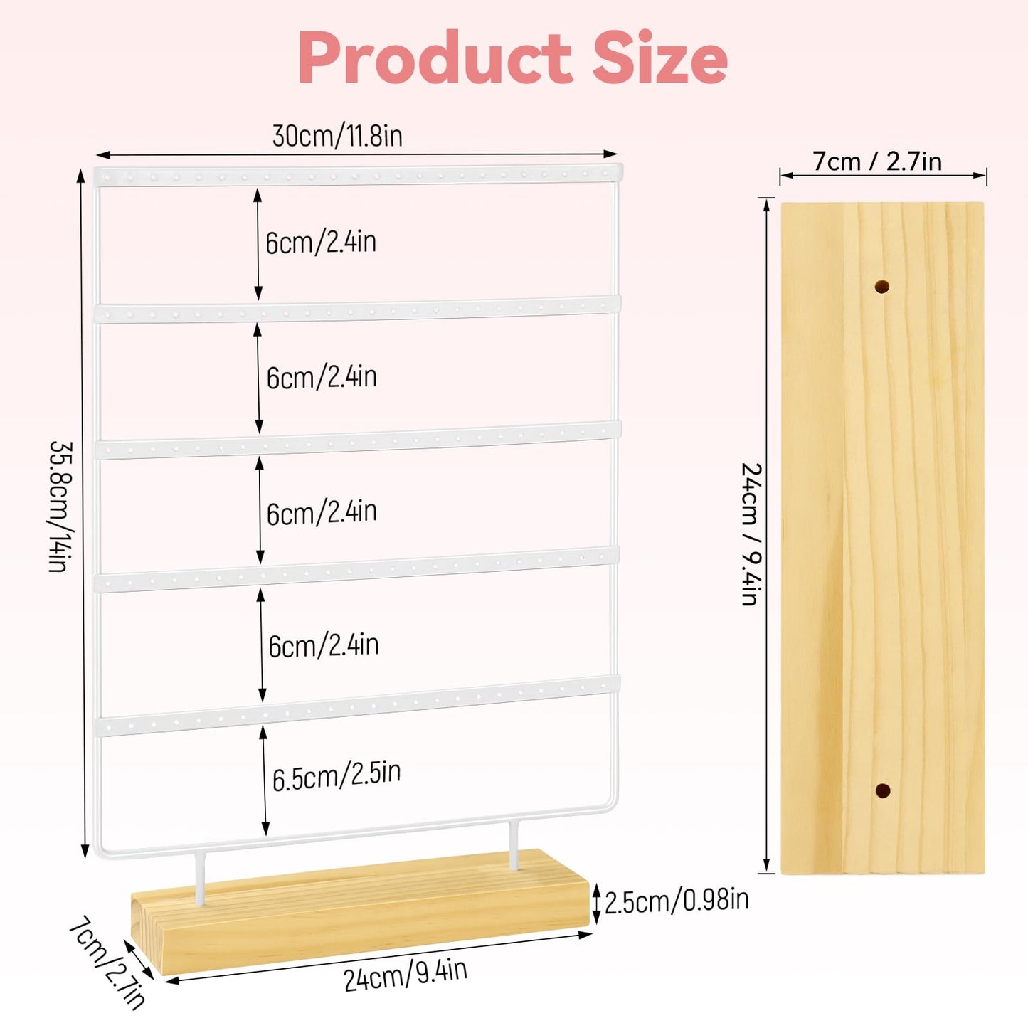 shidaishiye Earring Holder Organizer, 5-Tier Earring Organizer with 60-Pair Capacity, Wooden Base Metal Earring Display, Jewelry Storage & Display for Home Store, Suitable for Women