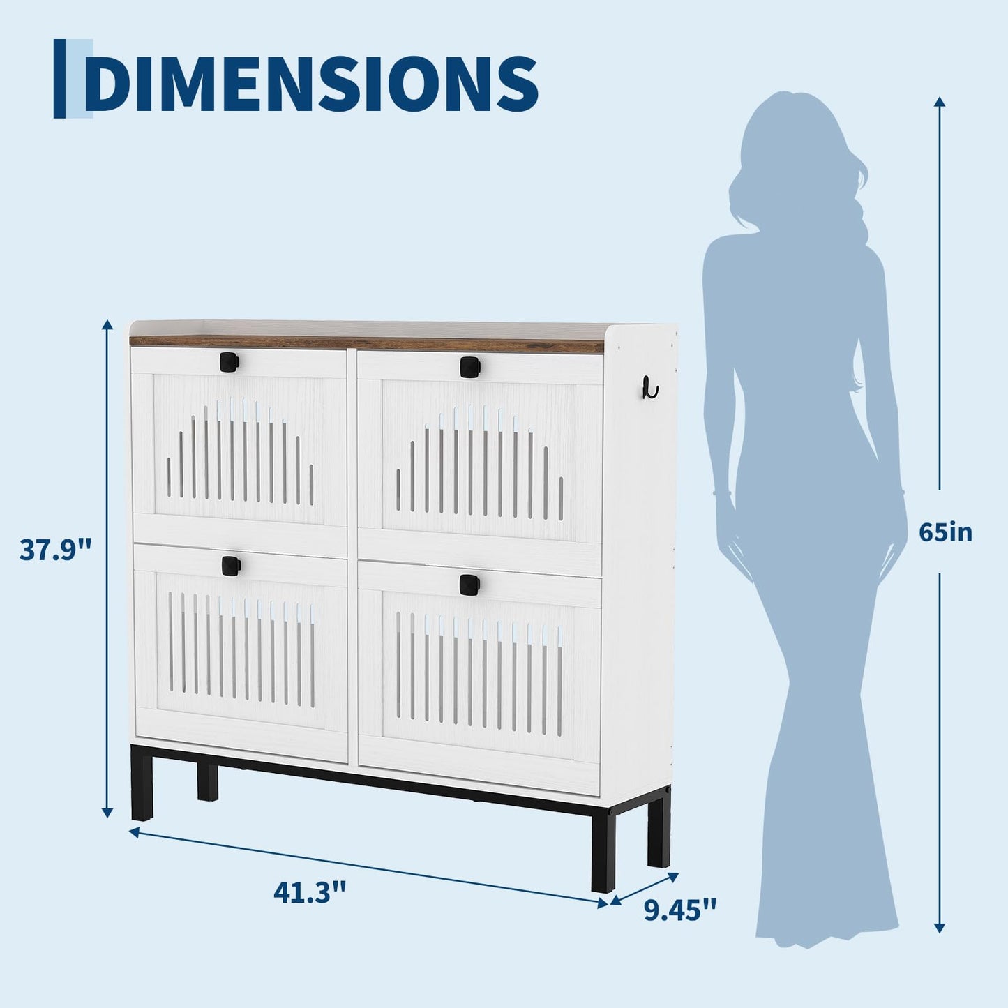 Garvee Shoe Cabinet with 4 Flip Drawers, Freestanding Shoe Organizer with Adjustable Shelves & Sturdy Legs, Narrow Wooden Shoe Rack for Entryway, Hallway, Living Room, White