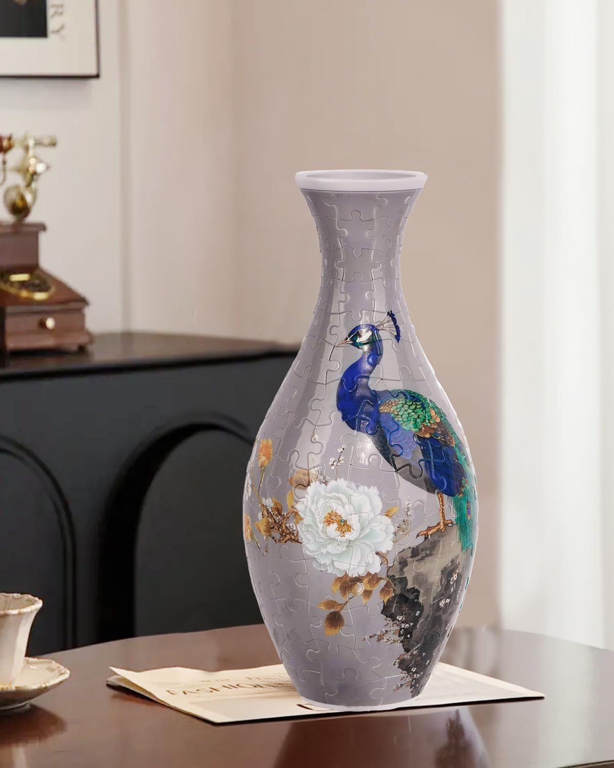 KAAYEE 3D Puzzle Vase, DIY Flower Vase Puzzle for Adults, Artistic Home Decor & Stress Relief Craft, Unique Gift for Birthday Housewarming (Peacock)