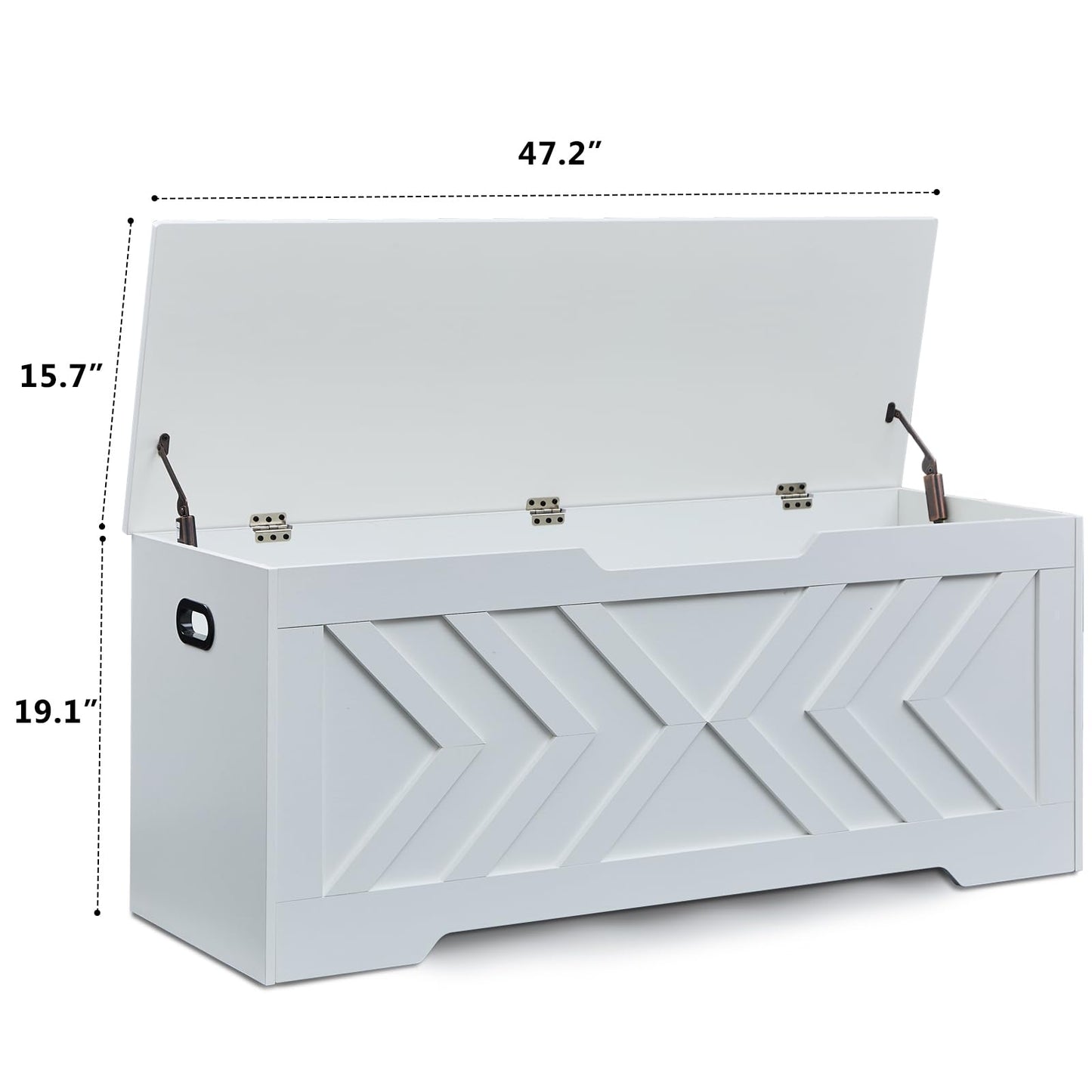 XDliv 47.2” Storage Bench,Extra Large Wooden Storage Chest with 2 Safety Hinges,entryway Bench,Blanket Storage,Shoe Storage Bench for Entryway,Bedroom,Living Room,Easy Assembly. (White, 47.2x15.7x19)