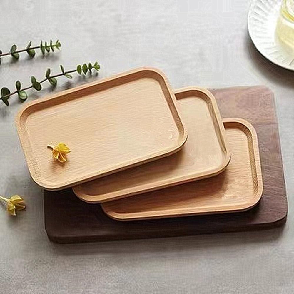 Linwnil 6 Pack 8 x 5 Inches Serving Platter Tray, Tray Cheese Plate Rectangular Platter for Fruit, Appetizer, Bread,Rectangular Avoid Sliding and Spilling Food (Wood Trays x 6Pack)