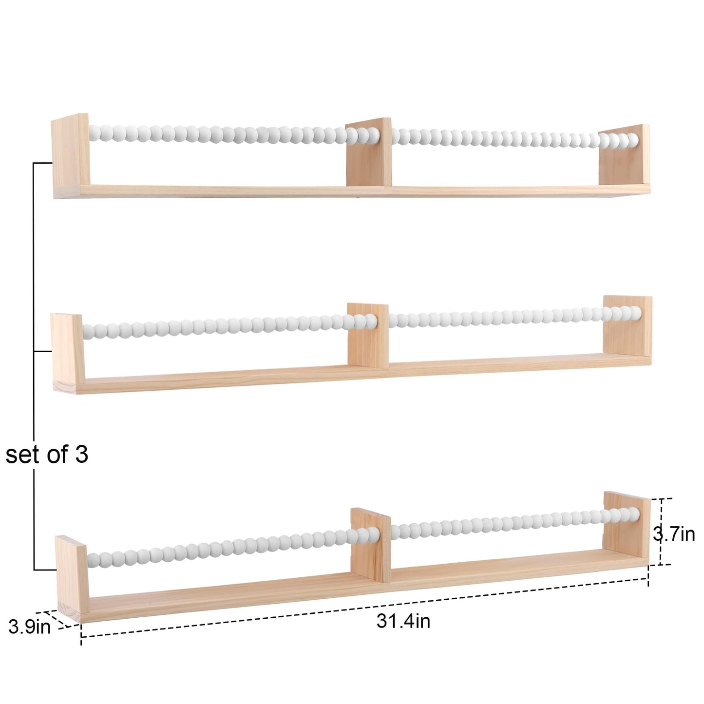 birola Nursery Bookshelf,Set of 3 White Wood Floating Bookshelf for Kids,Nursery Shelves for Wall,Bathroom Decor, Kitchen Spice Rack (White 3)