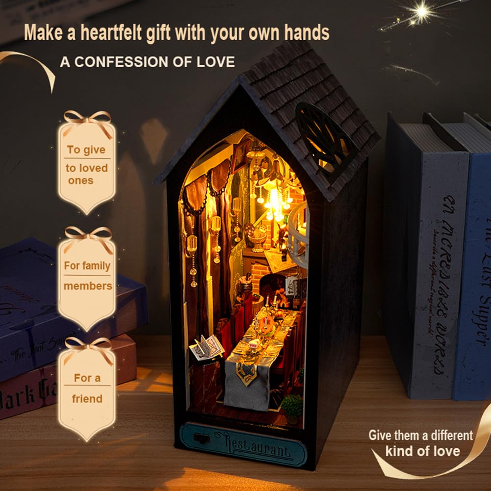 DIY Food Court Miniature Book Nook Kit 3D Model Wooden Dollhouse Booknook Craft Kits Room Decor, Miniature Model House for Adult and Teens, Gifts for Family and Friends