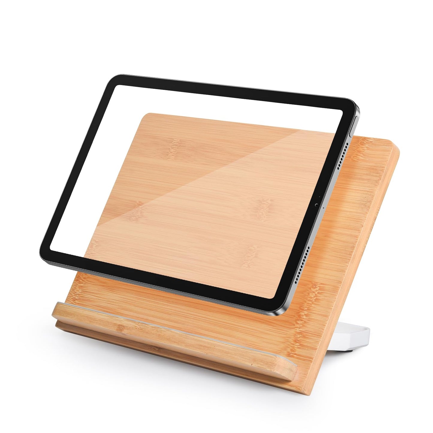 wishacc Bamboo Tablet Stand for Desk, 11"x8.2" Large Wooden Tablet Holder with Adjustable Angles, Thick Case Friendly Wood Stand for iPad Pro 12.9, Samsung, E-Readers, Kitchen & Drawing