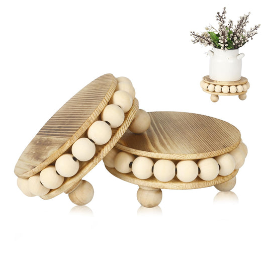 yunmanqiji Wood Risers for Decor (2-Pack), 4-Inch Round Pedestal Stands
