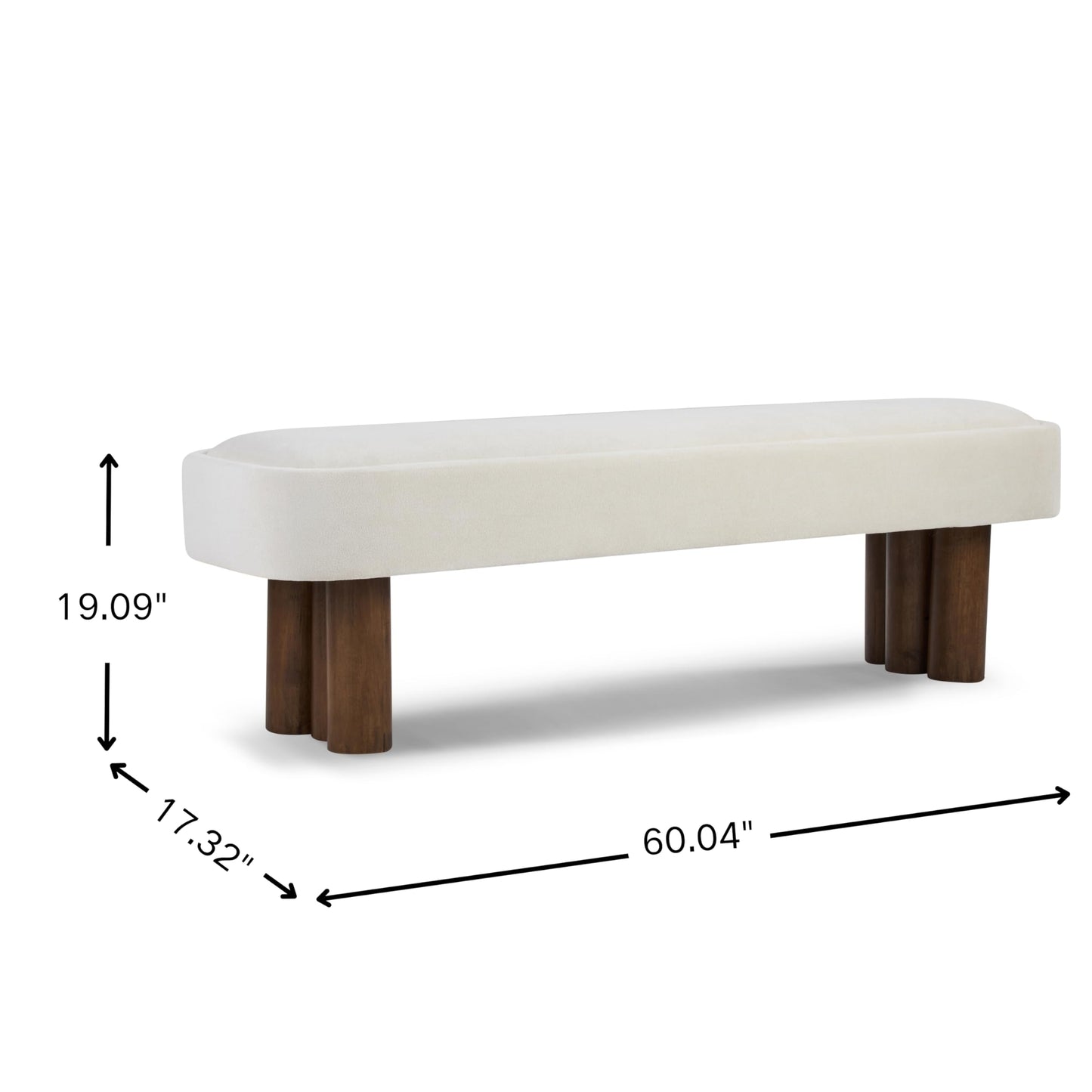 Christopher Knight Home Damas 60.04" Fabric Upholstered Dining Bench, Wooden Entryway Bench, Long Sofa Footstool for Living Room, Bedroom End of Bed Bench, Milky White+Walnut