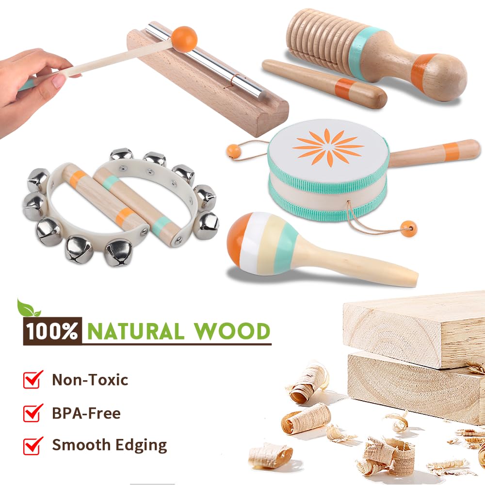 Toddlers Musical Instruments-Baby Montessori Wooden Musical Toys for Toddlers 18 Month,Kids Percussion Instruments Toy for Preschool Kids,Christmas Birthday Gift for Baby Boys Girls