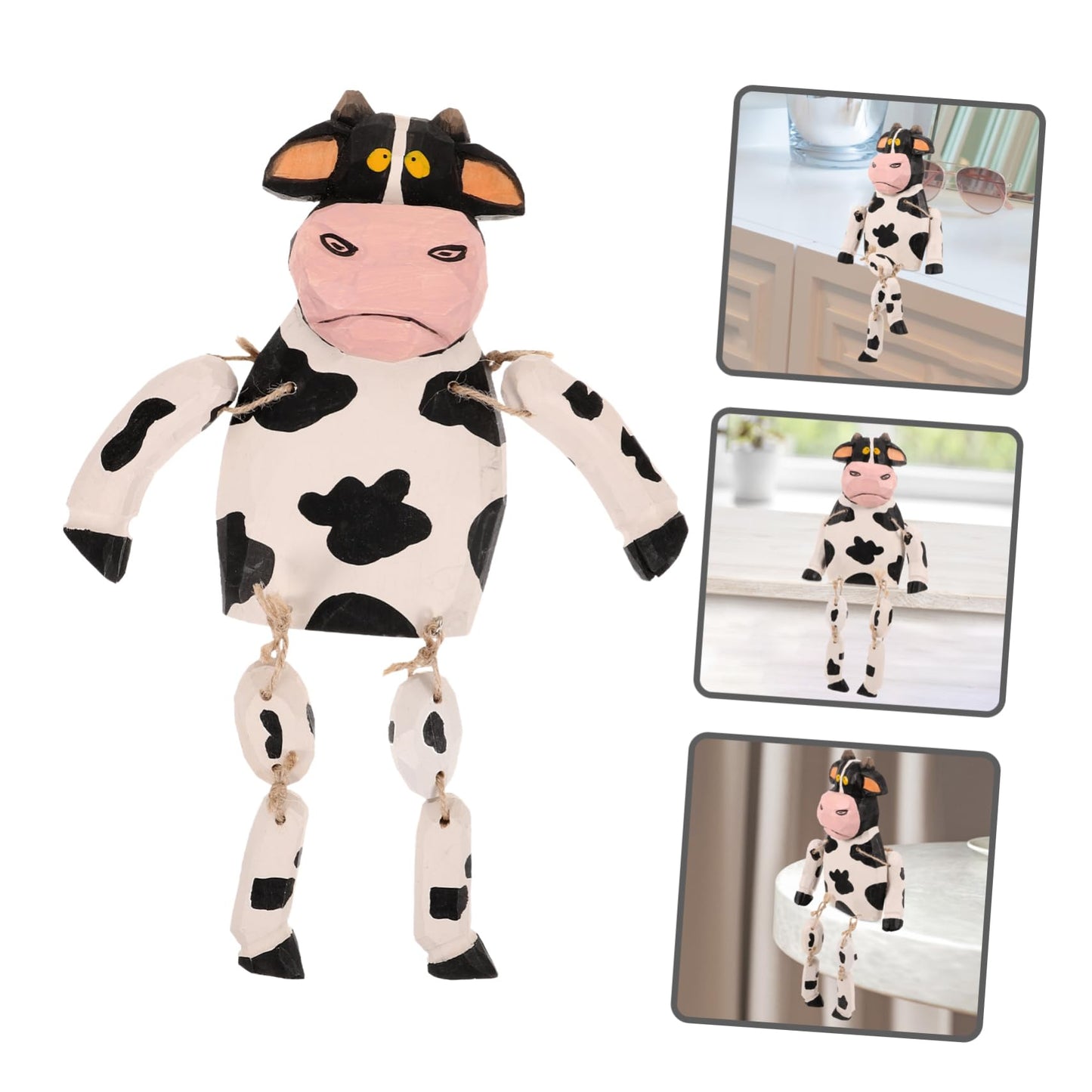 Yardenfun Cow Statue Long Legs Cartoon Cow Figurine Wooden Decor Animal Figurine for Home Garden Cake Decoration Easter Display Kids Gift 12.20 X 5.51 X 1.96 in