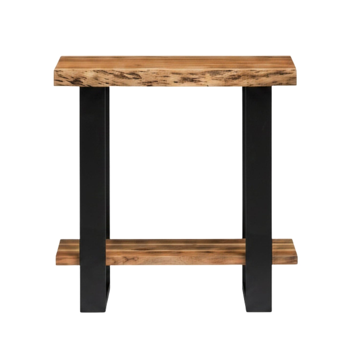 Alaterre Furniture Alpine Live Edge Modern End Table - 2-Tier Narrow Side Table with Open Storage Shelf - Solid Wood and Metal Modern Nightstands for Living Room or Bedroom (Natural)