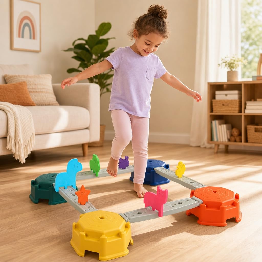 edusense 14 PCS Balance Beam Stepping Stones for Kids 3-12 Years, Non-Slip Balance Blocks Indoor Outdoor, Thickened Plastic Holds 220LBS, No Assembly Required, Promote Coordination & Sensory Play