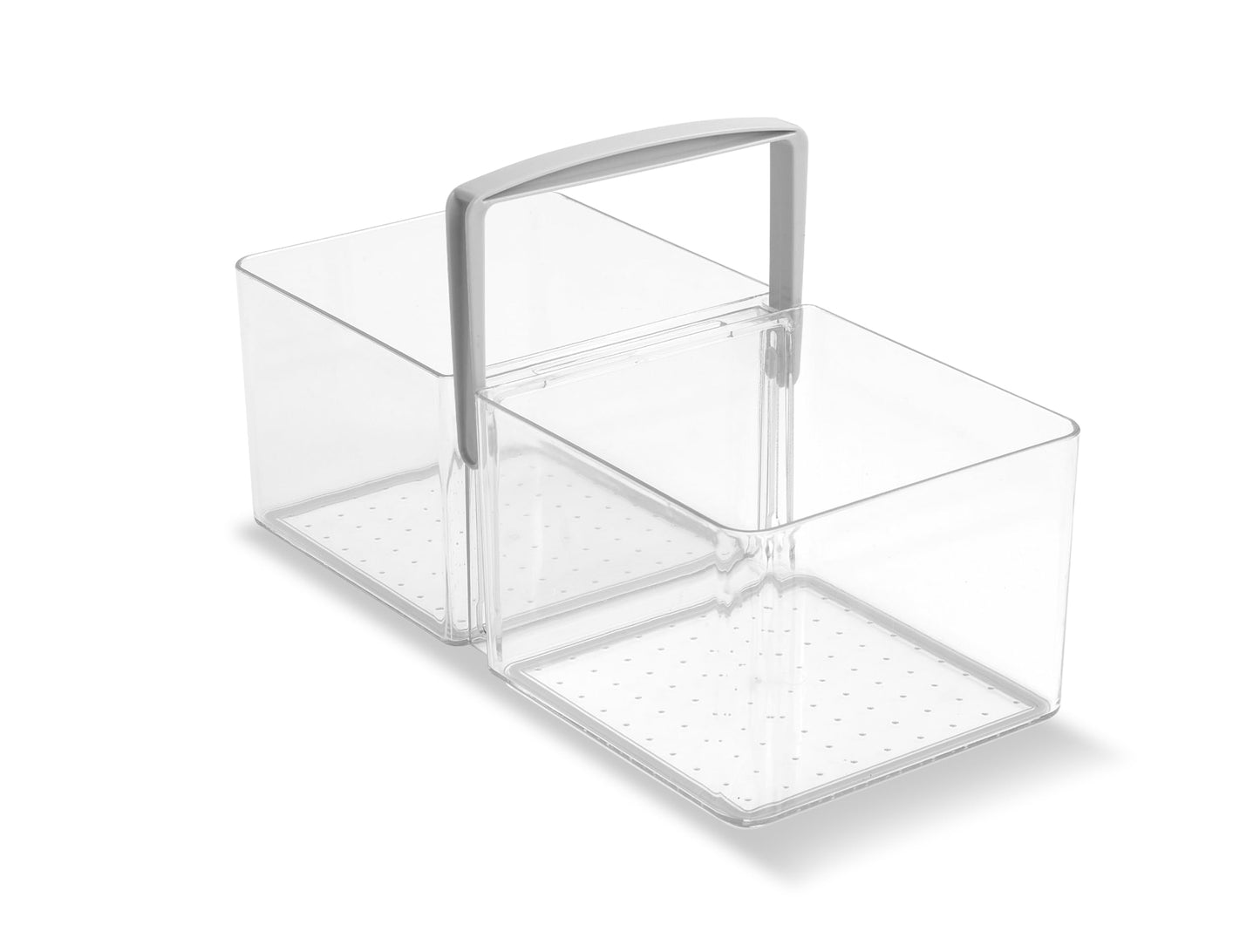 madesmart Fridge Portable Tote, Condiment Caddy with 2 Compartments, Pop-Up Handle & Non-Slip Base, Refrigerator Organizer for Sauces, Jars & Small Items, Clear