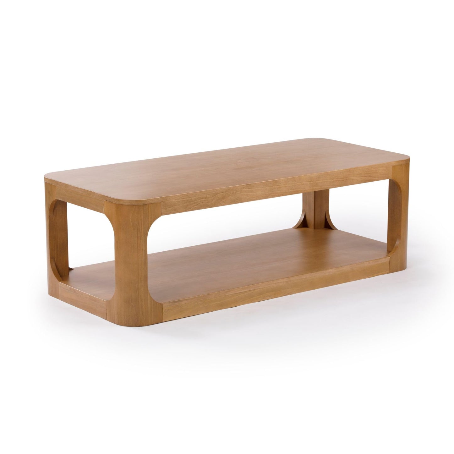 Plank+Beam Forma Coffee Table, 54 Inch Modern Coffee Table with Shelf, Contemporary Center Table with Storage Space, Rectangle Tea Table with Storage, Pecan
