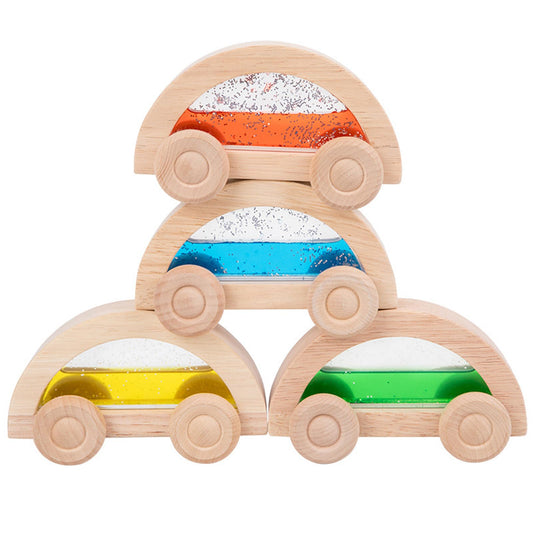 Dinhon Wooden Acrylic Water Glitter Car Toys for Toddlers 2-4, 4 Pack Colorful Sensory Water-Filled Cars, Montessori Toy Set for Boys Girls, Acrylic Rainbow Building Block Matching Products