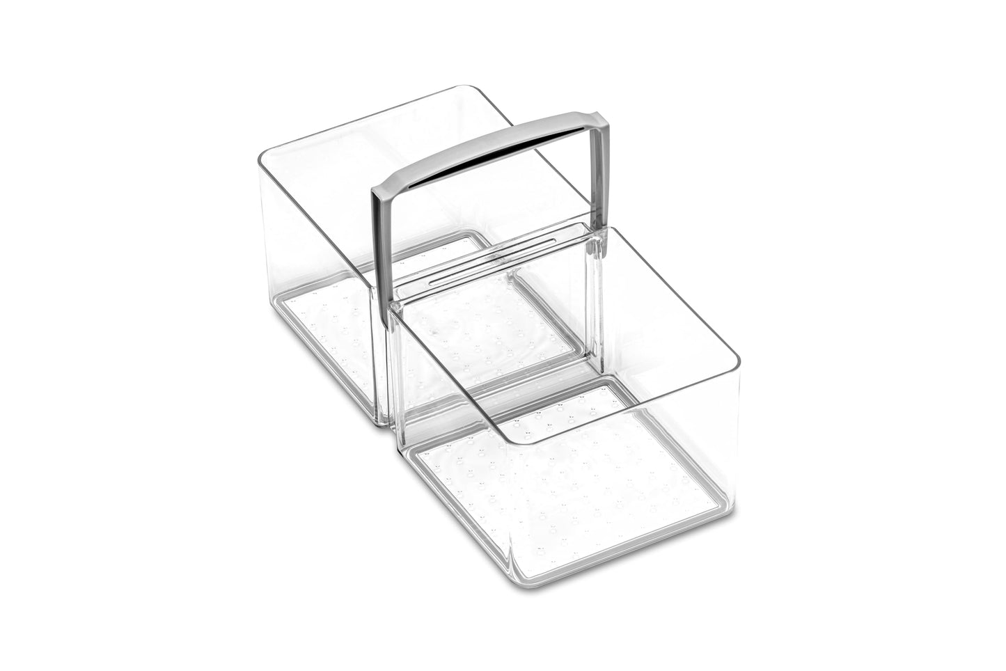 madesmart Fridge Portable Tote, Condiment Caddy with 2 Compartments, Pop-Up Handle & Non-Slip Base, Refrigerator Organizer for Sauces, Jars & Small Items, Clear