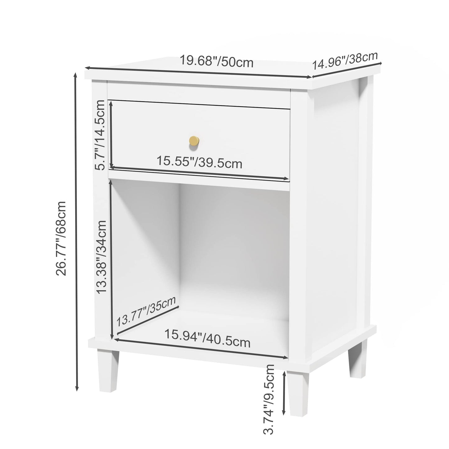 Nightstand with Drawer, 26.77''H Wooden Nightstand with Drawer & Open Storage Shelf, Modern Bedside Table for Kids, End Table for Living Room Bedroom, White