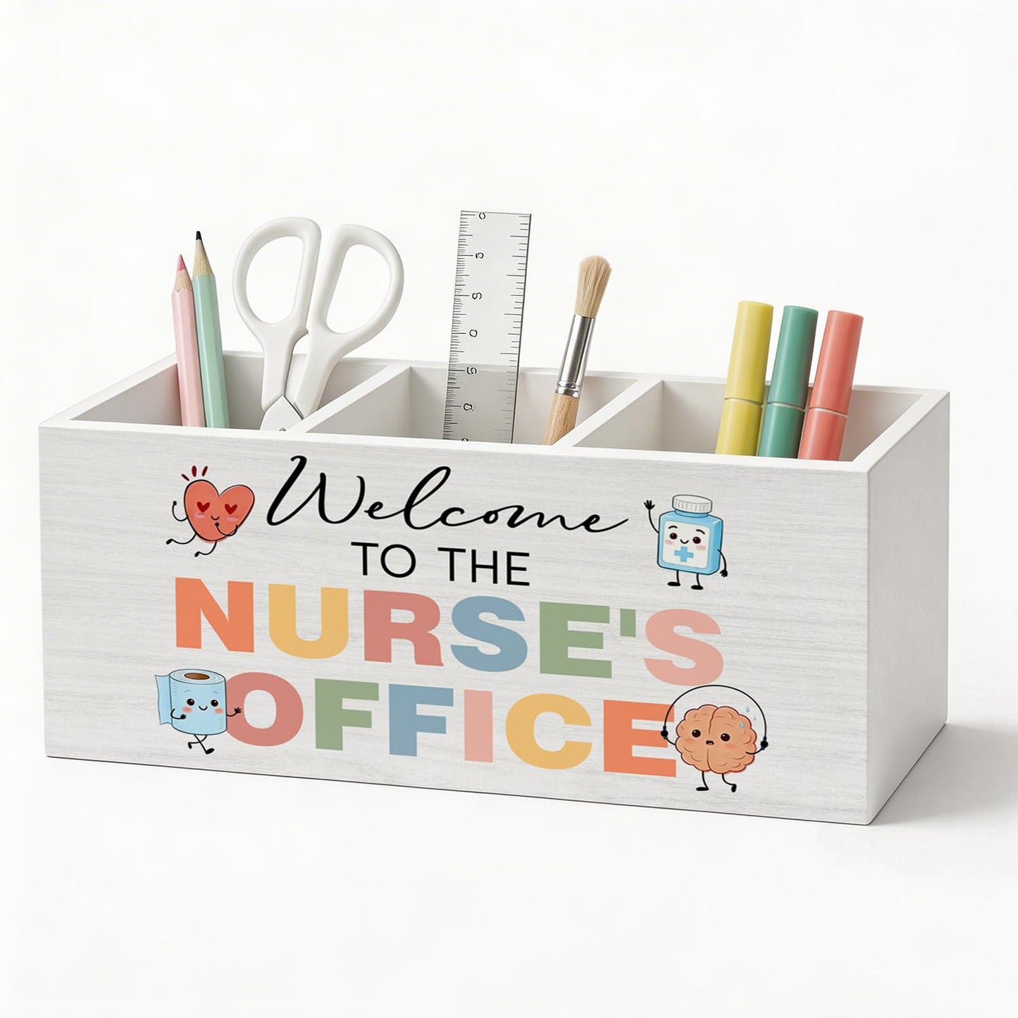 Hedfnciof Boho Nurse Office Pen Holder Organizer Desk Decor, Nurse Appreciation Gifts for Women, Nursing Week Gifts Wooden Pen Pencil Holders for Nursing School Office Home Desk Accessories
